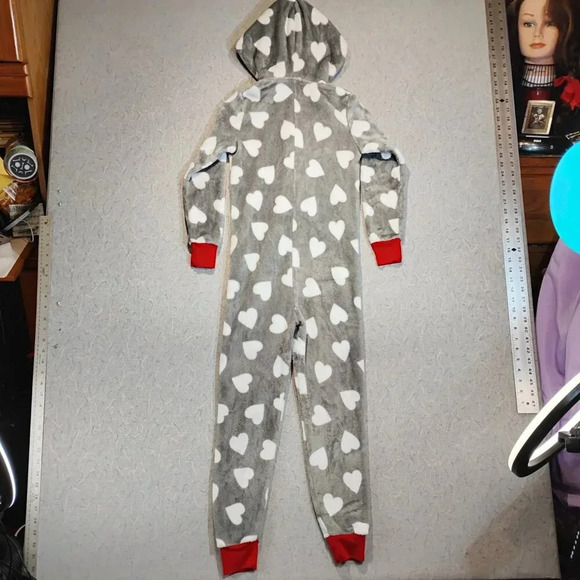 JelliFish Kids Gray Plush Turkey Hooded Onesie with White  Hearts in Size M 7-8 - Picture 8 of 12